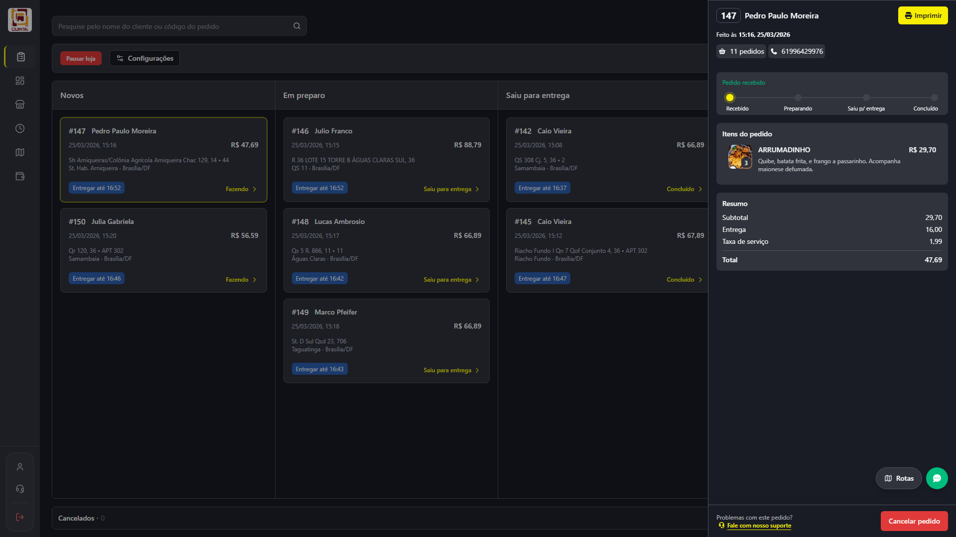 Gestor de pedidos do Cardápio Eazy